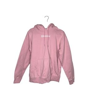 Glossier Hoodie Pullover Unisex Medium Pink Good Embroidered Logo Fleece Pocket